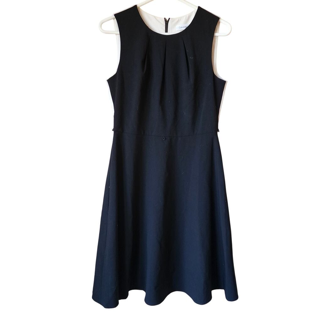 Calvin Klein Sheath Dress Womens Size 10 Black White Zip Up Fitted